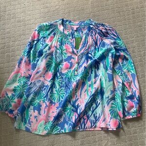 NWT Lilly Pulitzer Elsa Silk Top in Multi Jet Stream, Size XL